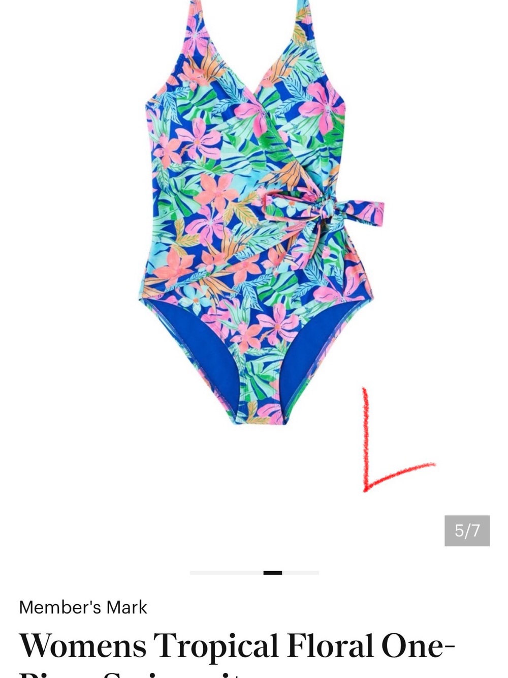 Member's Mark Women's Tropical Floral One-Piece Swimsuit - Blue & Pink